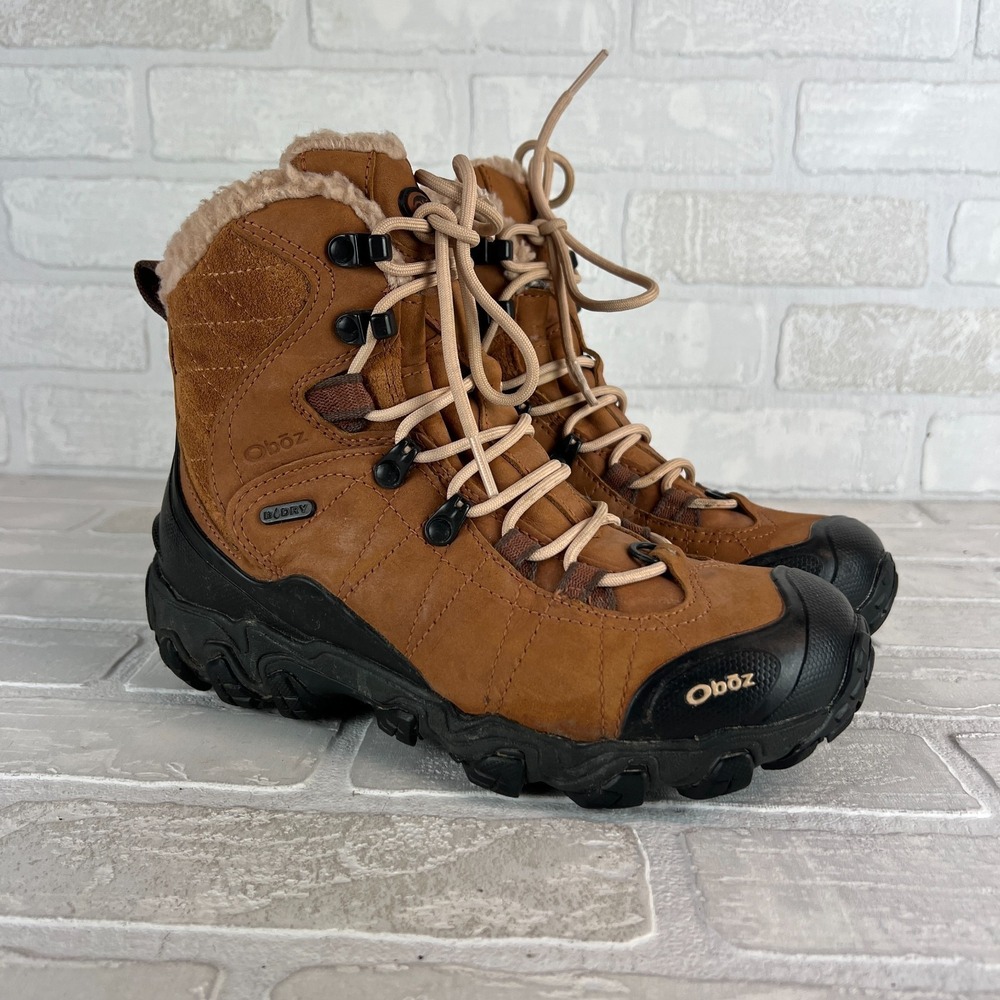 Oboz Bridger 7" Boots Womens 7 Brown Sherpa Mid Insulated Hiking Bdry Waterproof